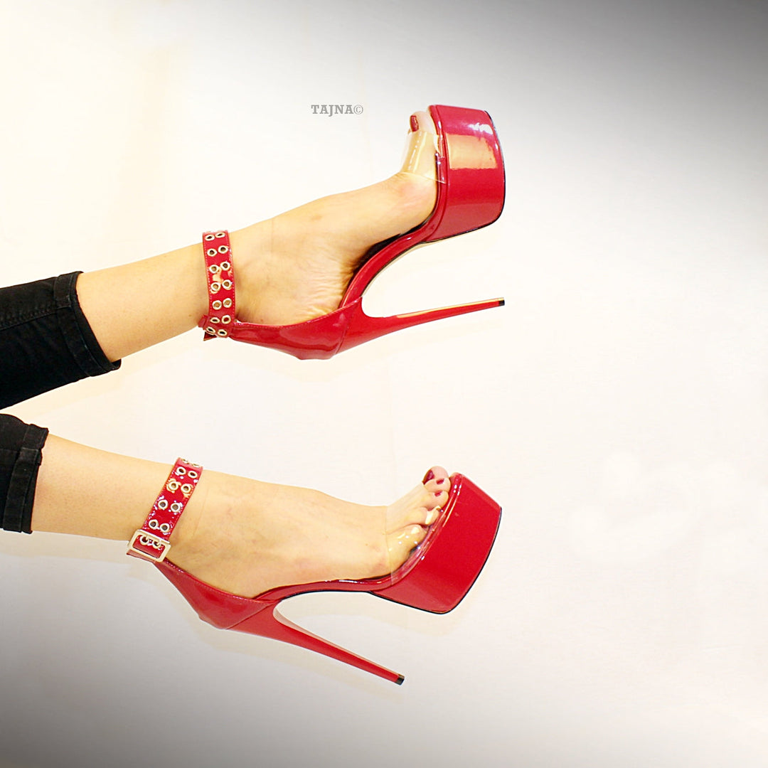 Transparent Strap Red Patent Leather Platform - Tajna Club