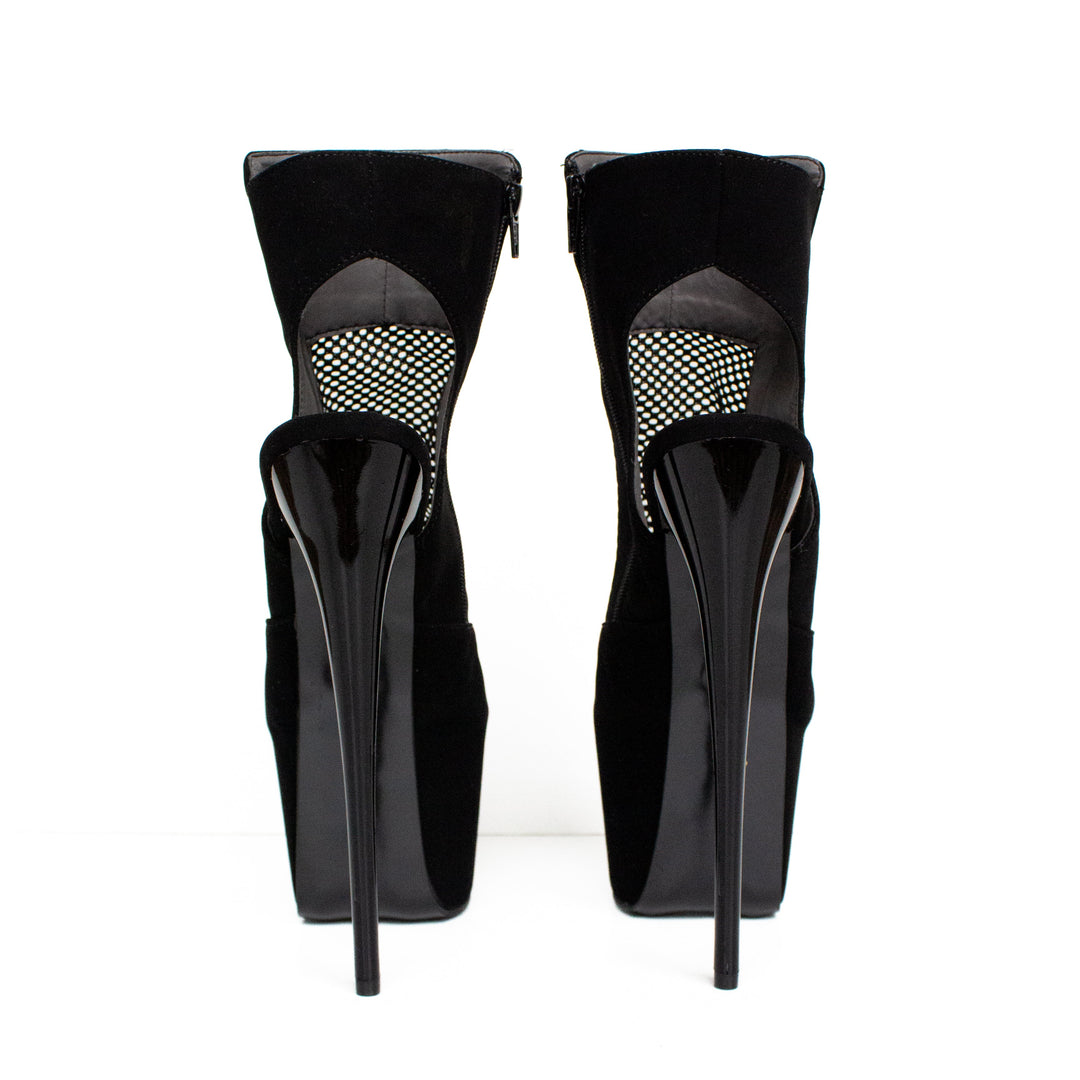 Ankle Cut Golden Fishnet Detail Black Platform Heels