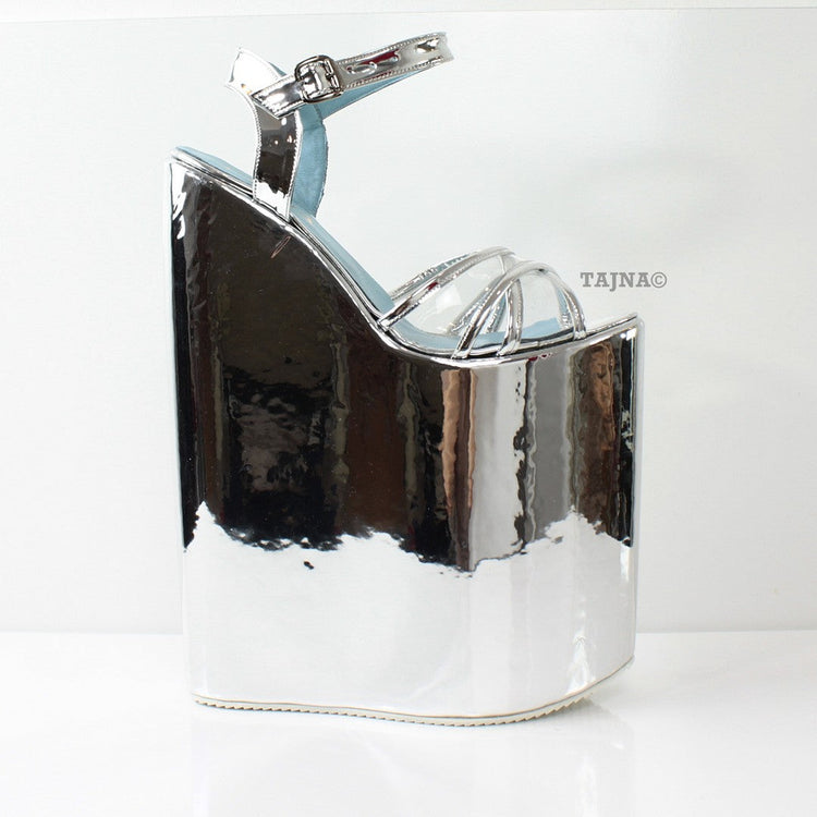 30 cm Silver Super High Heel Show Mega Platform Shoes - Tajna Shoes