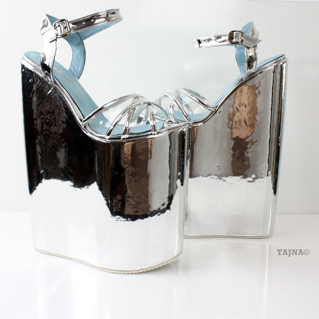 30 cm Silver Super High Heel Show Mega Platform Shoes - Tajna Shoes