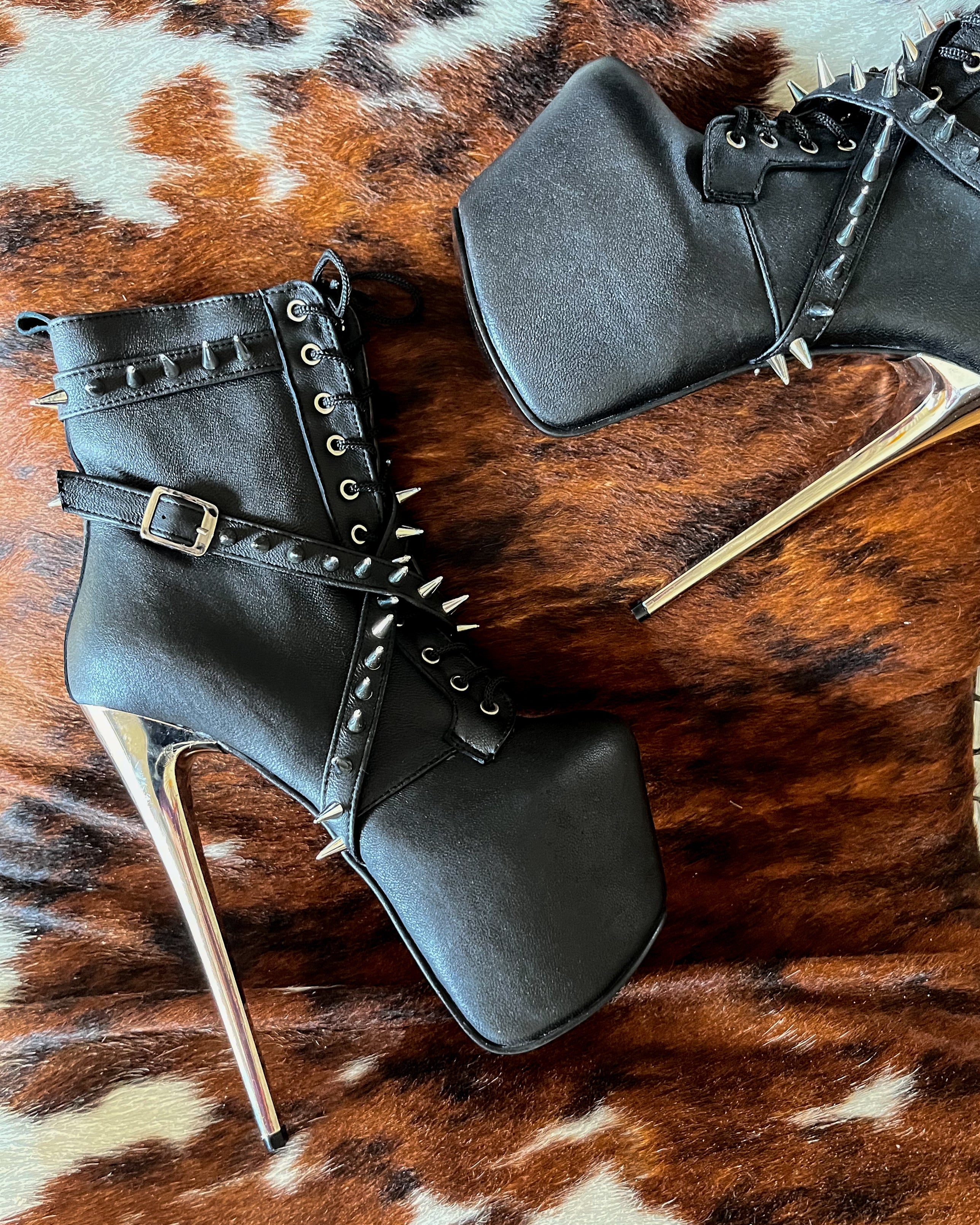 Black Spike Studs Rocker Boots