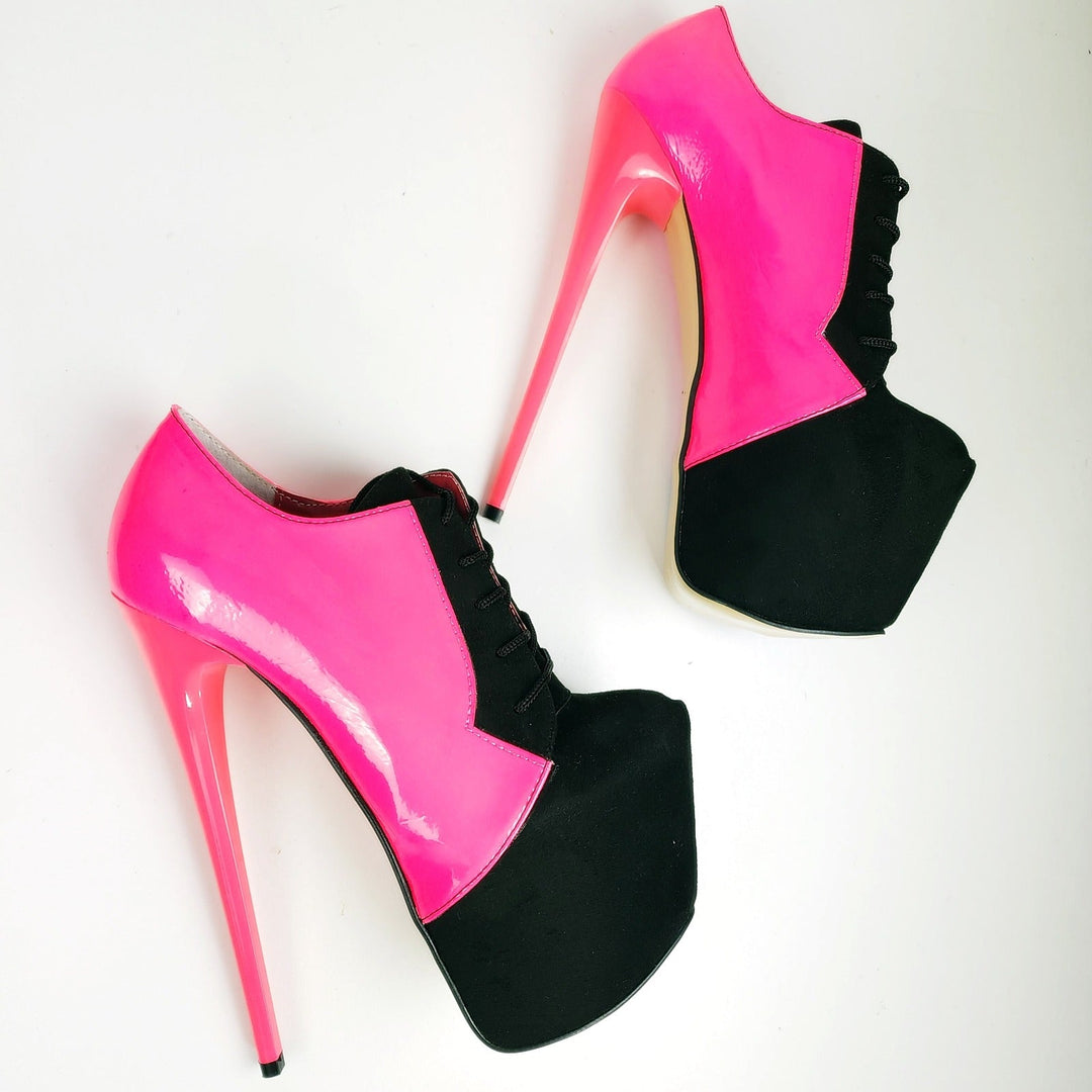 Pink Black Oxford Style Platform High Heels