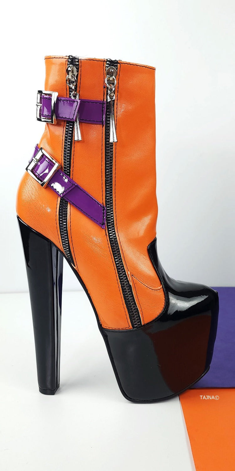 Tri-Color Rocker Boots Platform Booties