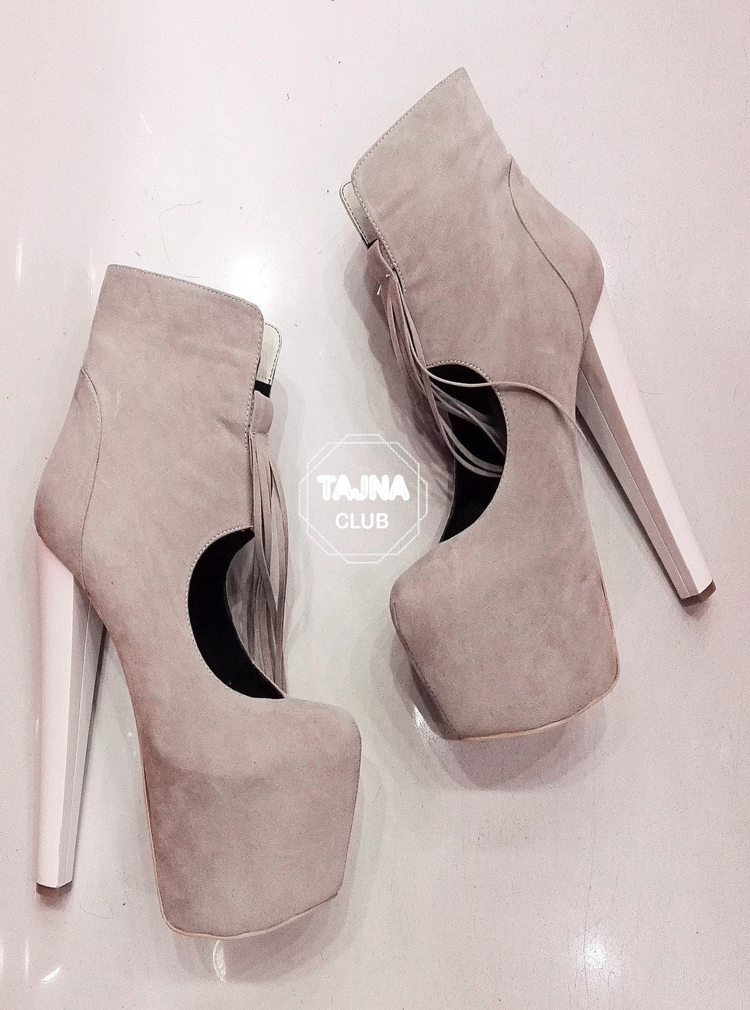 Fringe Beige Suede Stylish Platform High Heel Booties - Tajna Club