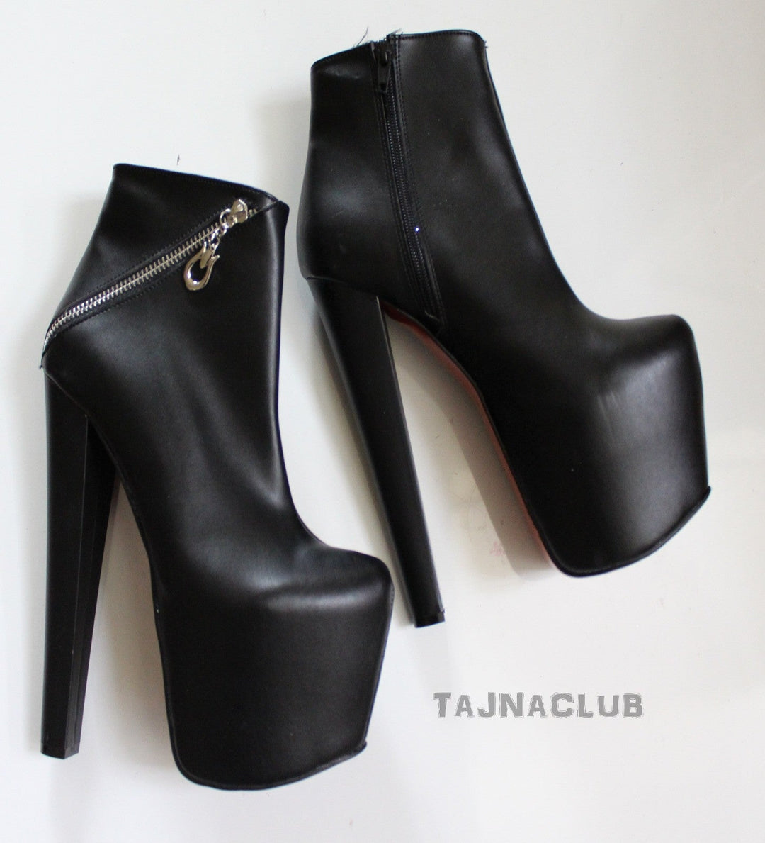 Black Cross Zipper Platform High Heel Boots - Tajna Club