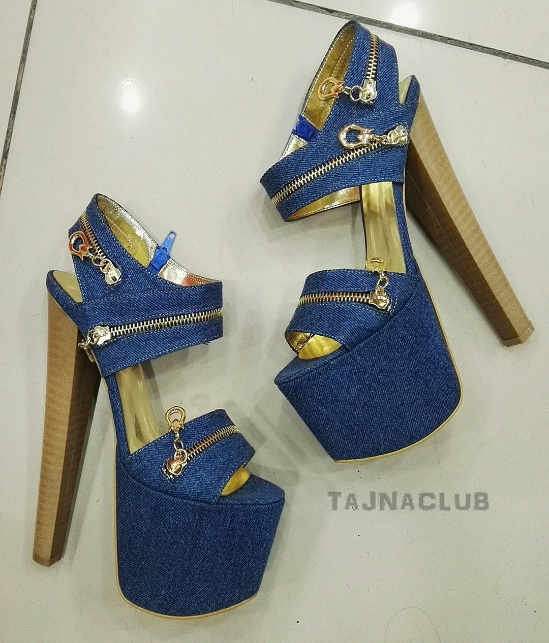 Denim 20 cm Platform High Heels - Tajna Club