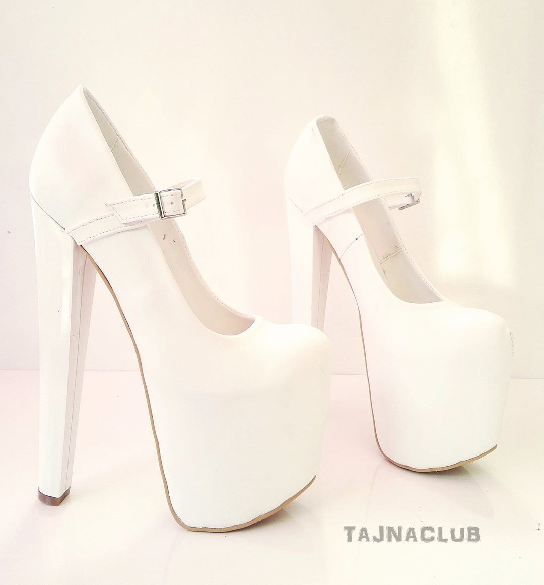 White Belt Buckle Platform High Heels - Tajna Club