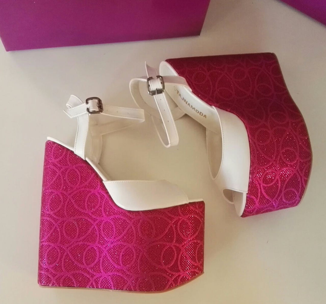 Mules Wedge Heel Ankle Strap Pink Platform High Heels Shoes - Tajna Club