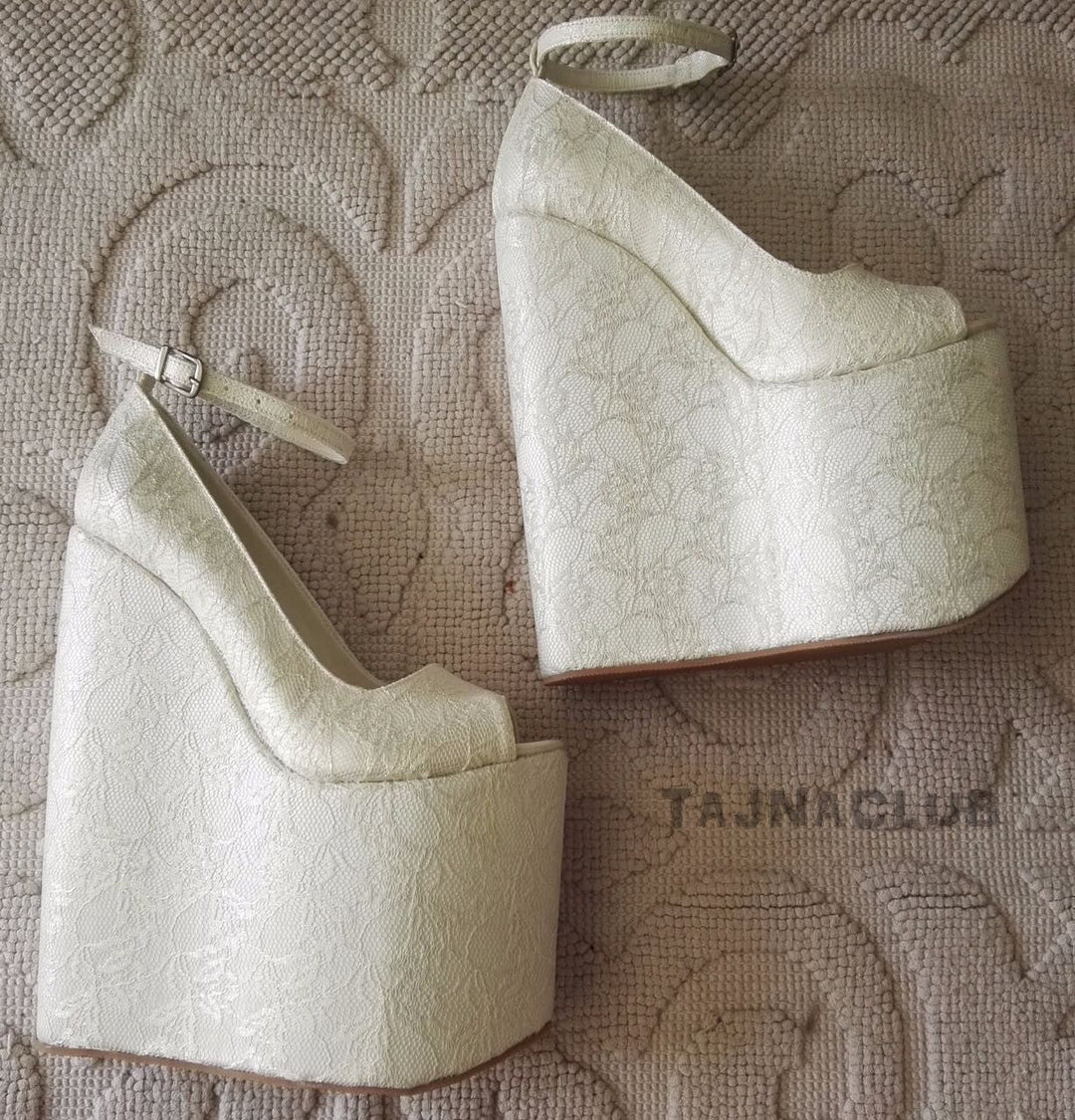Wedding Sandals Wedge Heel Platform High Heels Shoes - Tajna Club