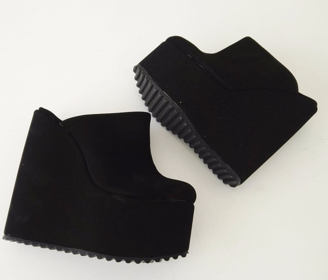 Mules Serrated Heel Black Wedge Heel Platform High Heels Shoes - Tajna Club