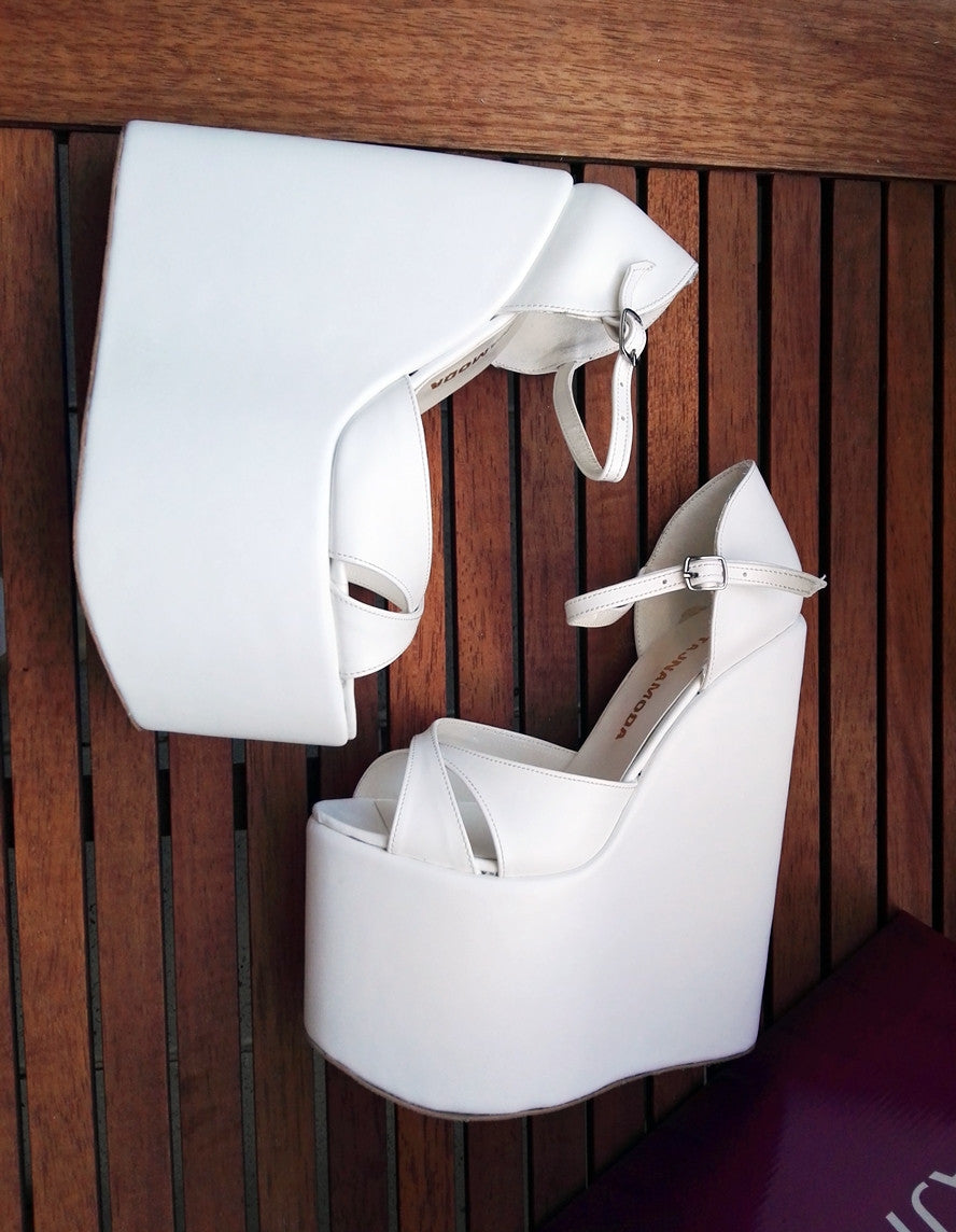 Sandals White Wedge Heel Platform High Heels Shoes - Tajna Club