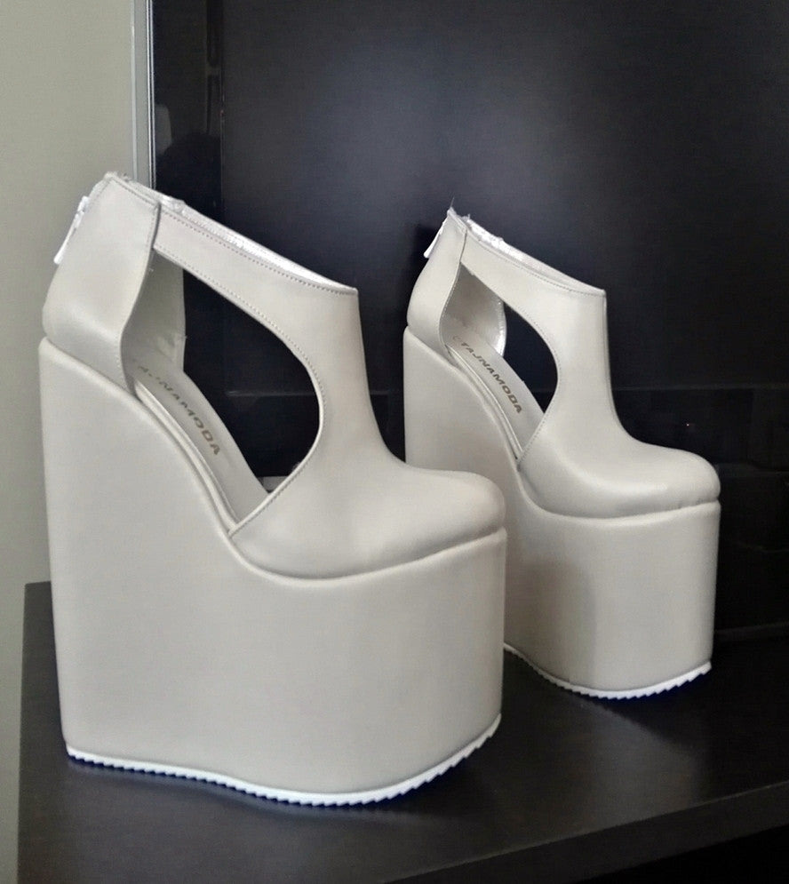 White Wedge Heel Platform High Heels Shoes - Tajna Club
