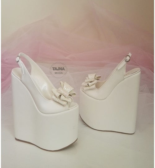 Wedding Peeptoe Bow Wedge Heel Black Platform High Heels Shoes - Tajna Club