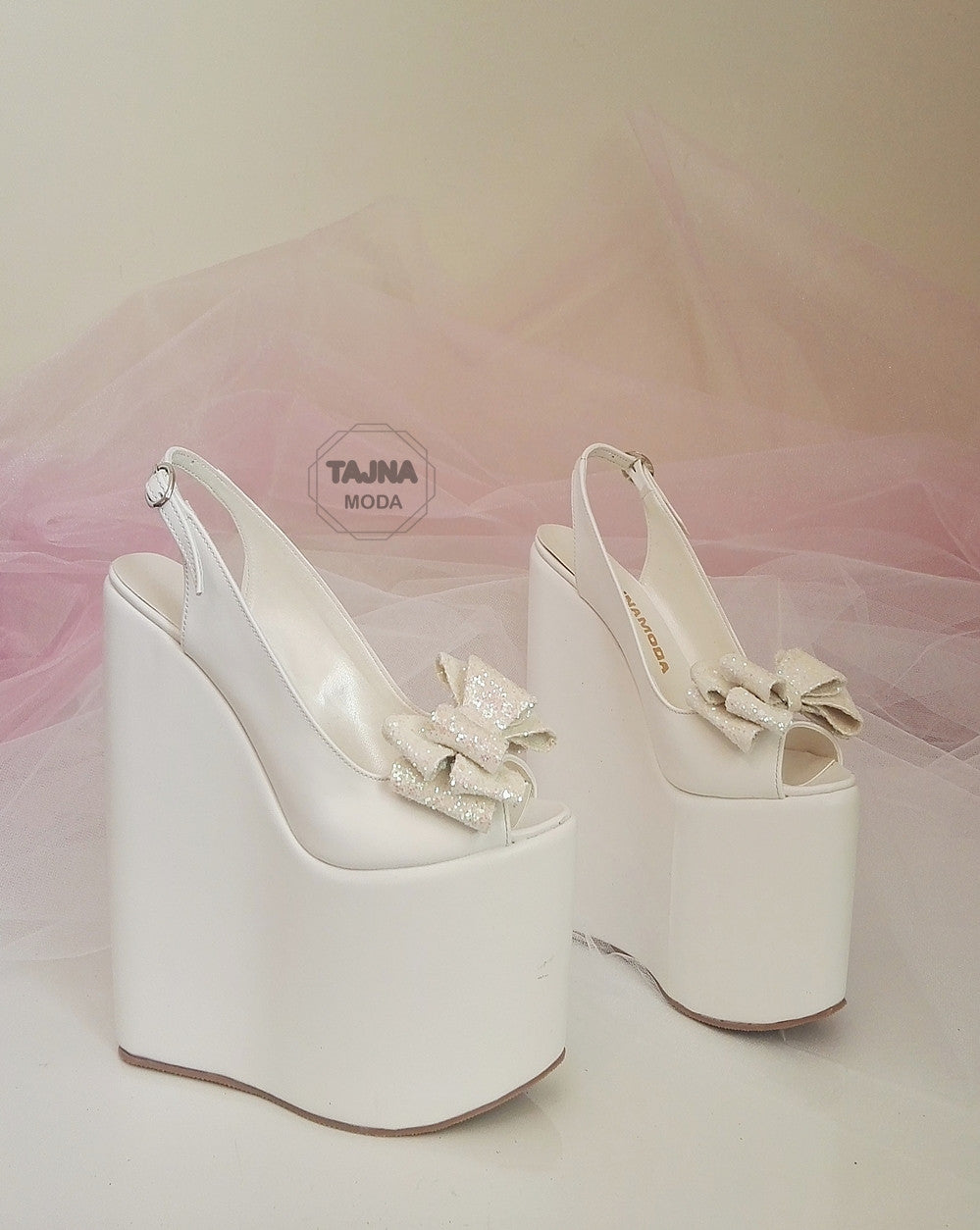 Wedding Peeptoe White Bow Wedge Heel Black Platform High Heels Shoes - Tajna Club