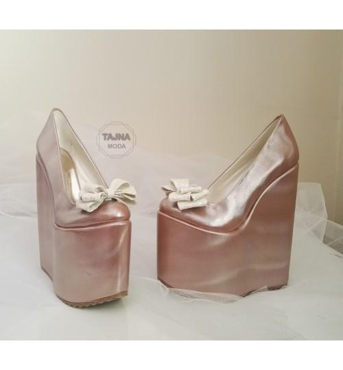 Isabel Wedding Bow Wedge High Heel Platforms - Tajna Club