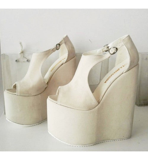 Peeptoe Wedge Heel Black Platform High Heels Shoes - Tajna Club