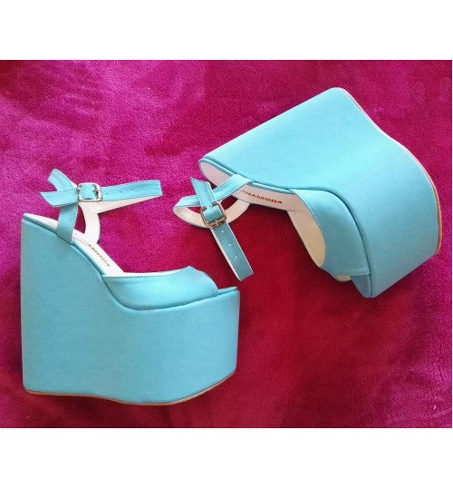 Sandals Baby Blue Wedge Heel Black Platform High Heels Shoes - Tajna Club