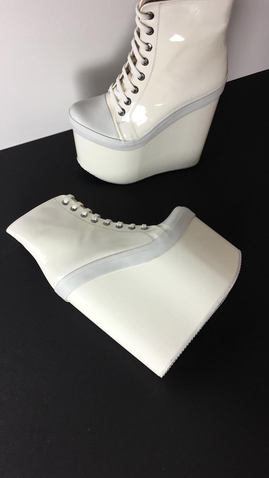 Stylish White Lace Up Ankle Wedge Booties - Tajna Club