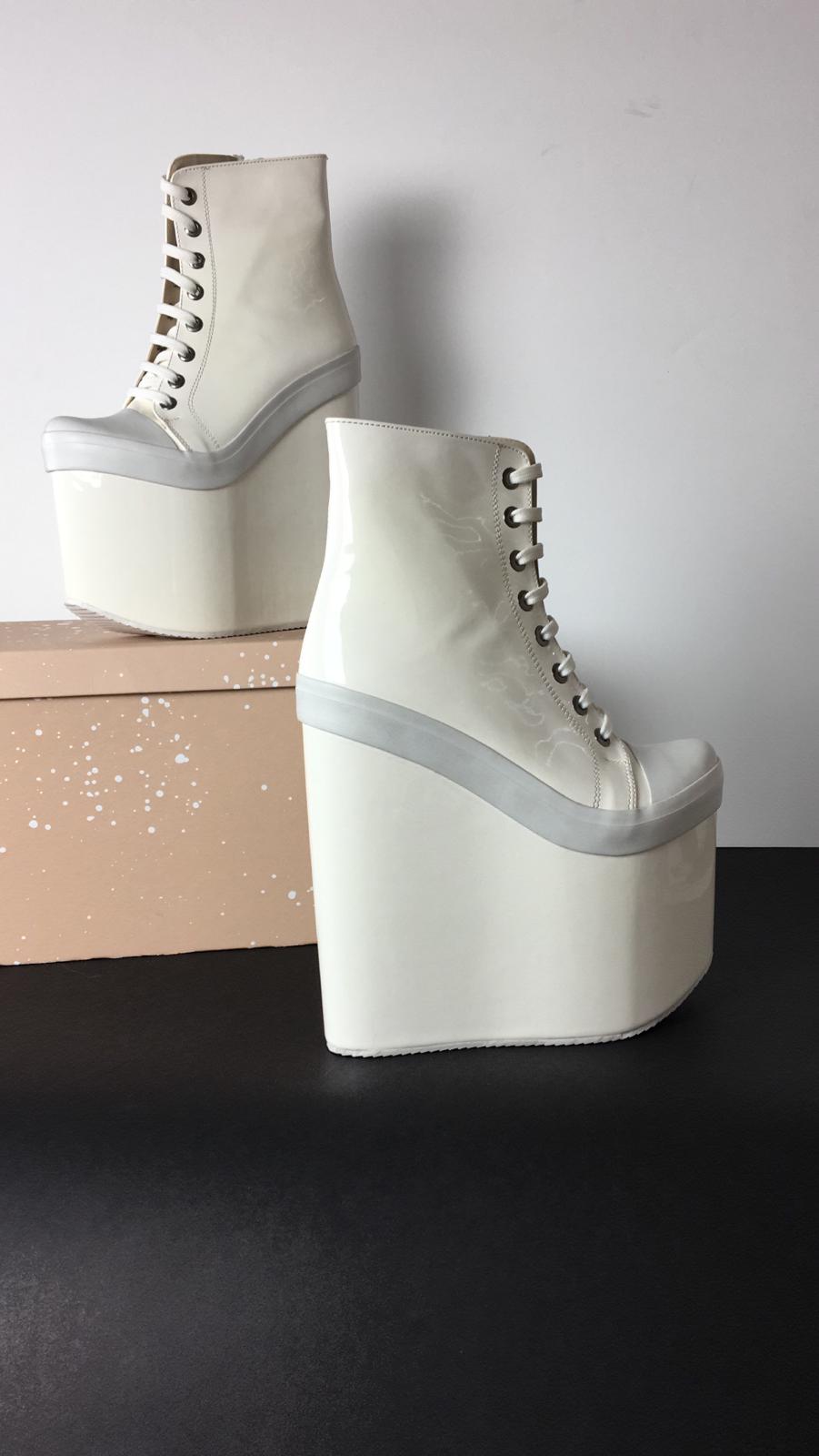 Stylish White Lace Up Ankle Wedge Booties - Tajna Club