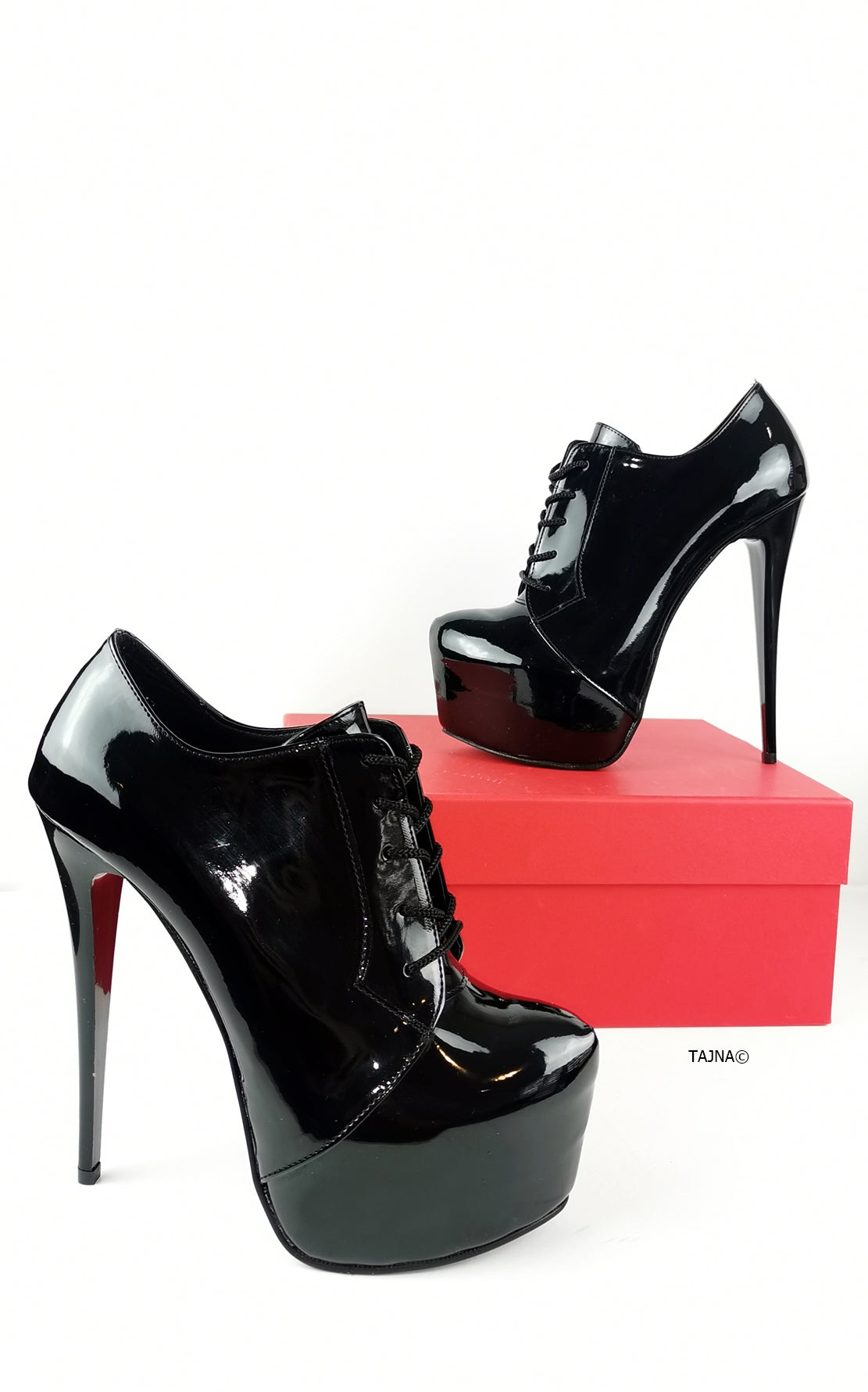 Black Patent Oxford Ankle Booties - Tajna Club