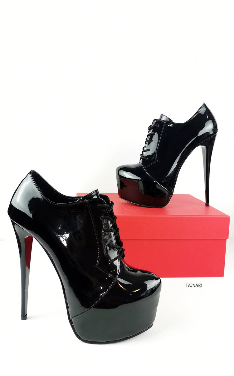Black Patent Oxford Ankle Booties - Tajna Club