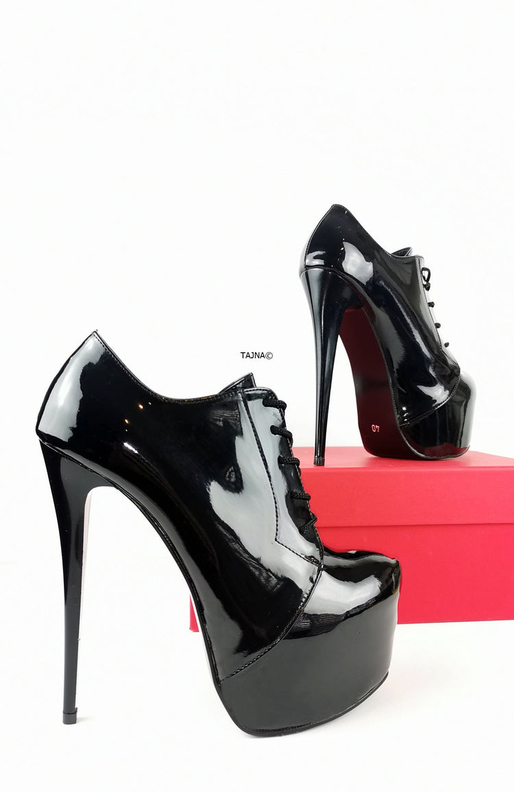 Black Patent Oxford Ankle Booties - Tajna Club