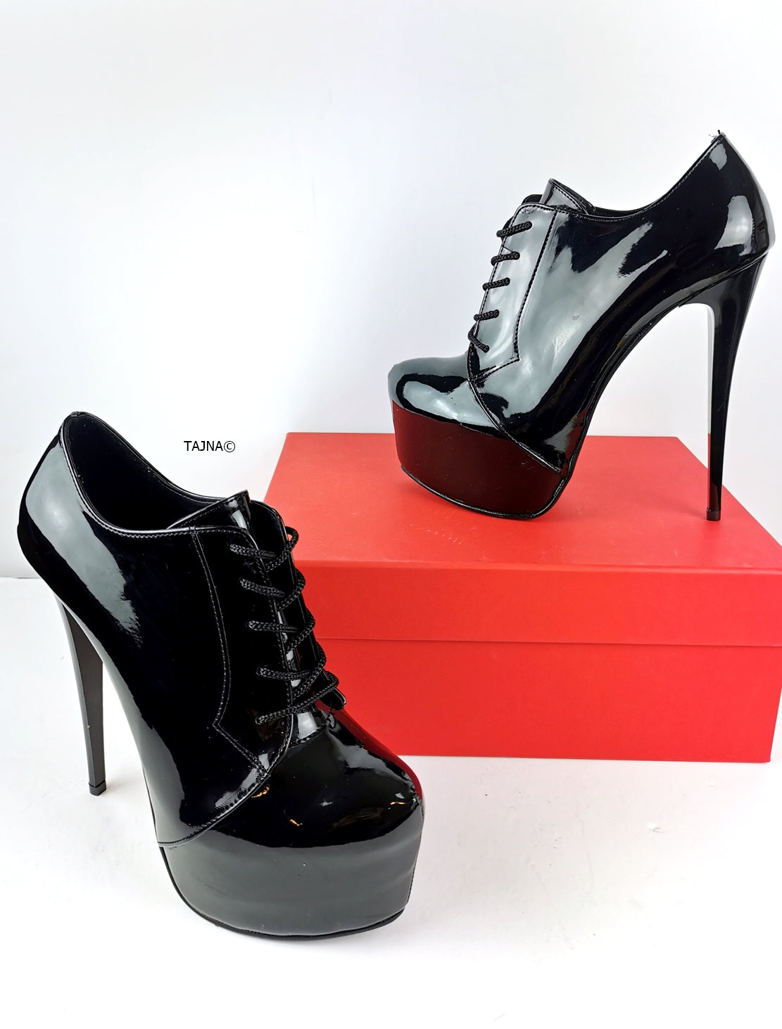 Black Patent Oxford Ankle Booties - Tajna Club