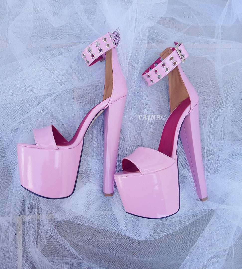 Light Pink Ankle Strap 19 cm High Heel Platform Shoes - Tajna Club