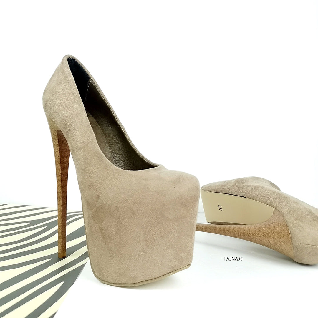 Beige Suede Platform Pump Heels - Tajna Club