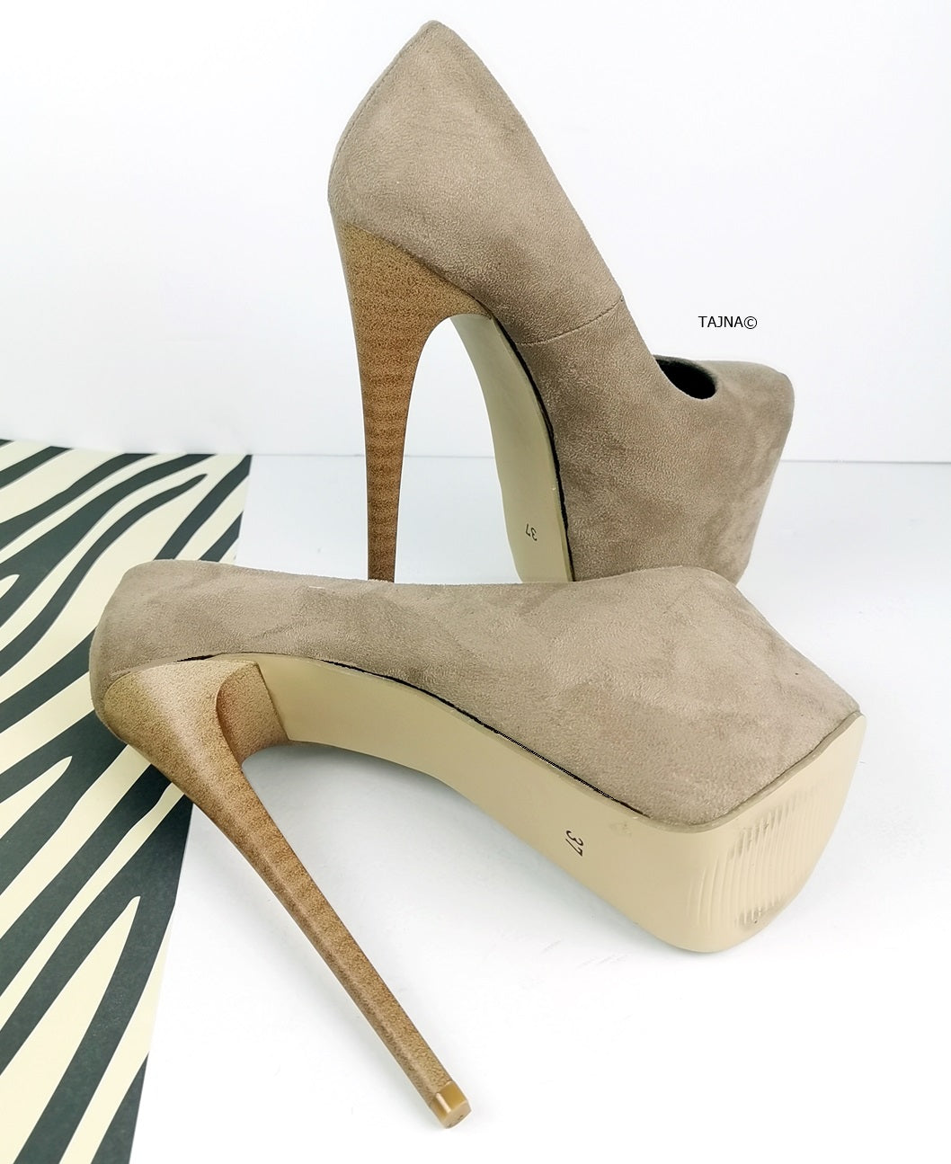 Beige Suede Platform Pump Heels - Tajna Club