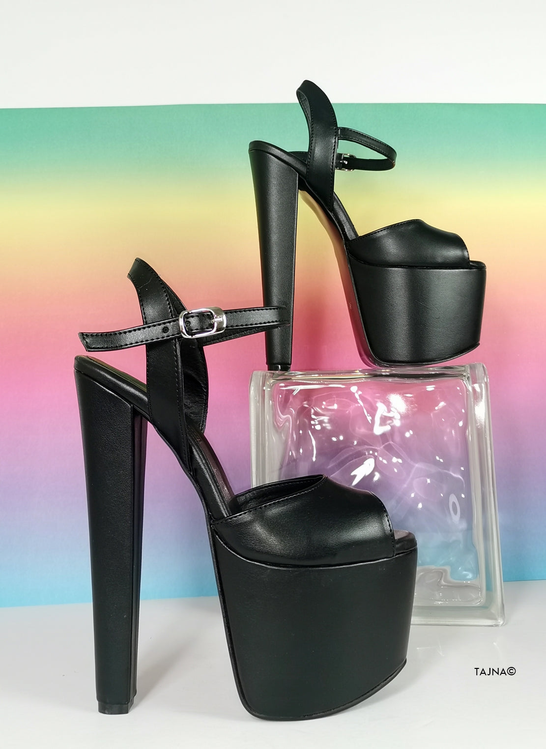 Black Chunky Heel Platform Sandals - Tajna Club