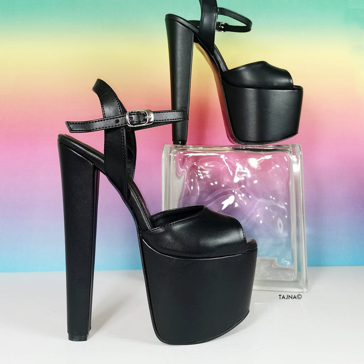 Black Chunky Heel Platform Sandals - Tajna Club