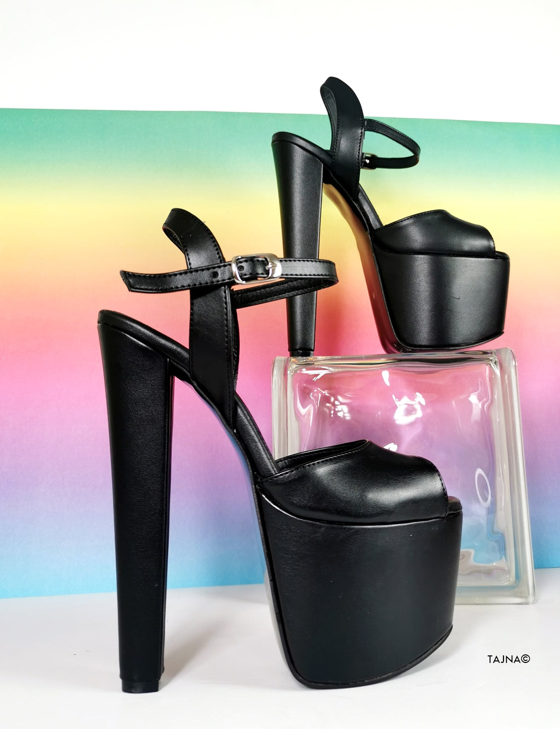 Black Chunky Heel Platform Sandals - Tajna Club