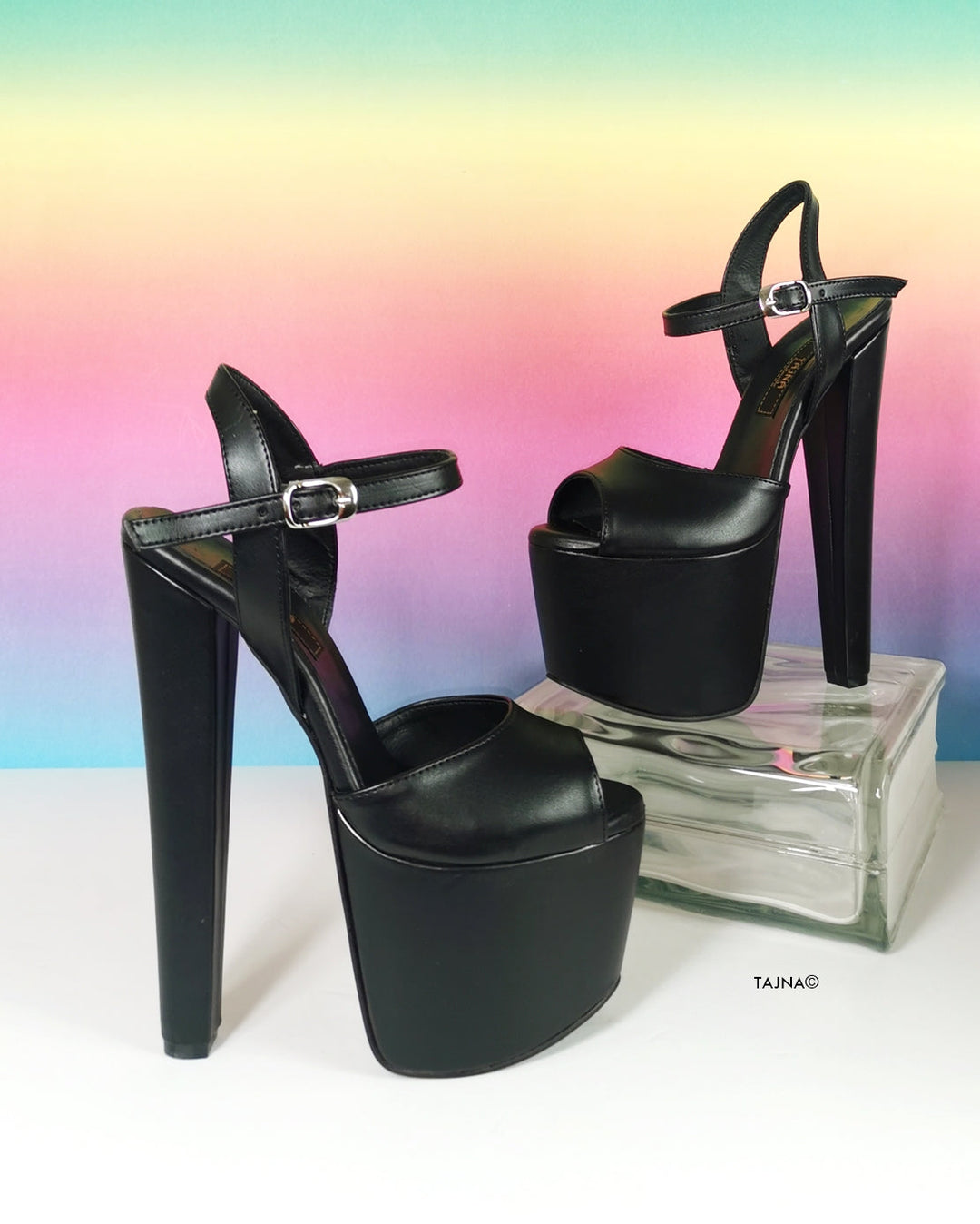 Black Chunky Heel Platform Sandals - Tajna Club