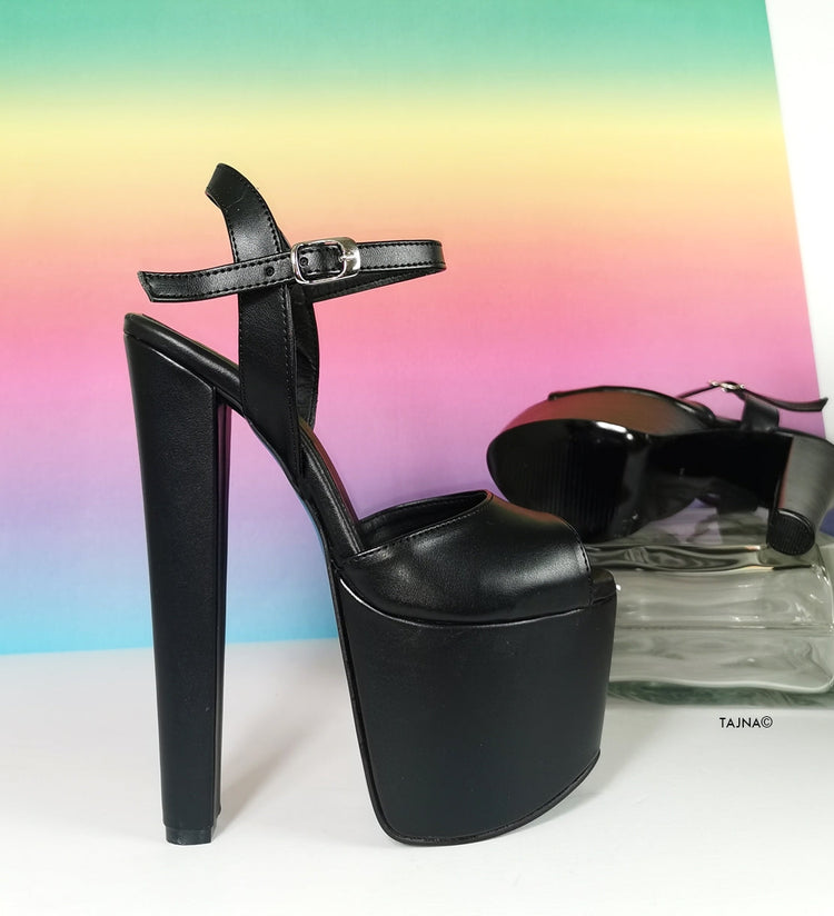 Black Chunky Heel Platform Sandals - Tajna Club