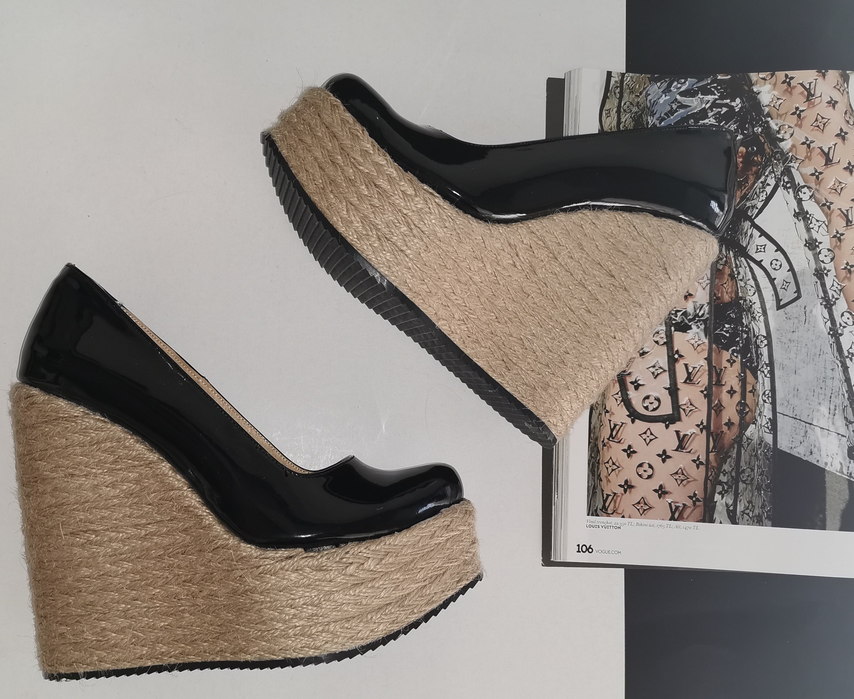 Black Patent Espadril Wedge Heels - Tajna Club