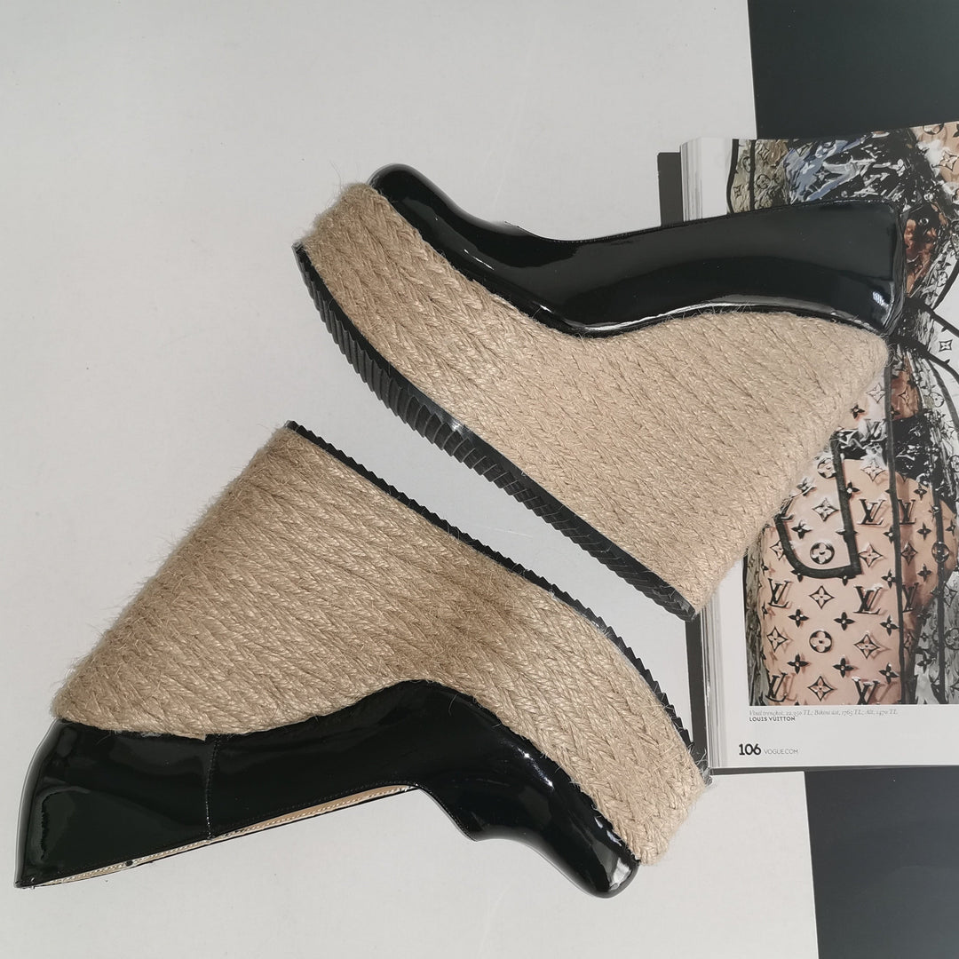 Black Patent Espadril Wedge Heels - Tajna Club