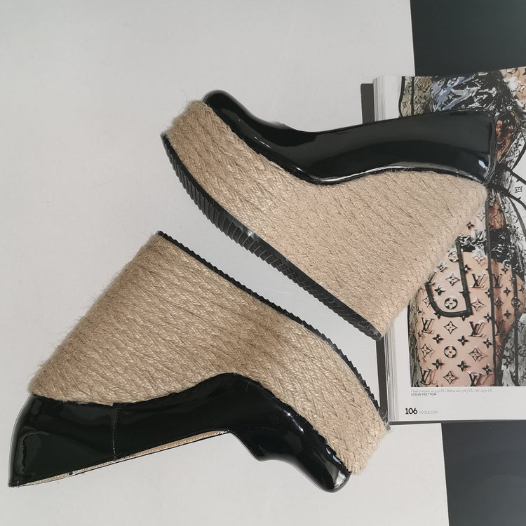 Black Patent Espadril Wedge Heels - Tajna Club