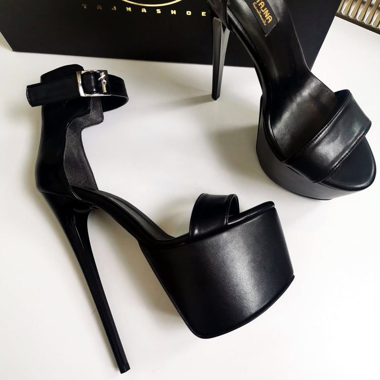 Black Matte Belted High Heel Sandals - Tajna Club