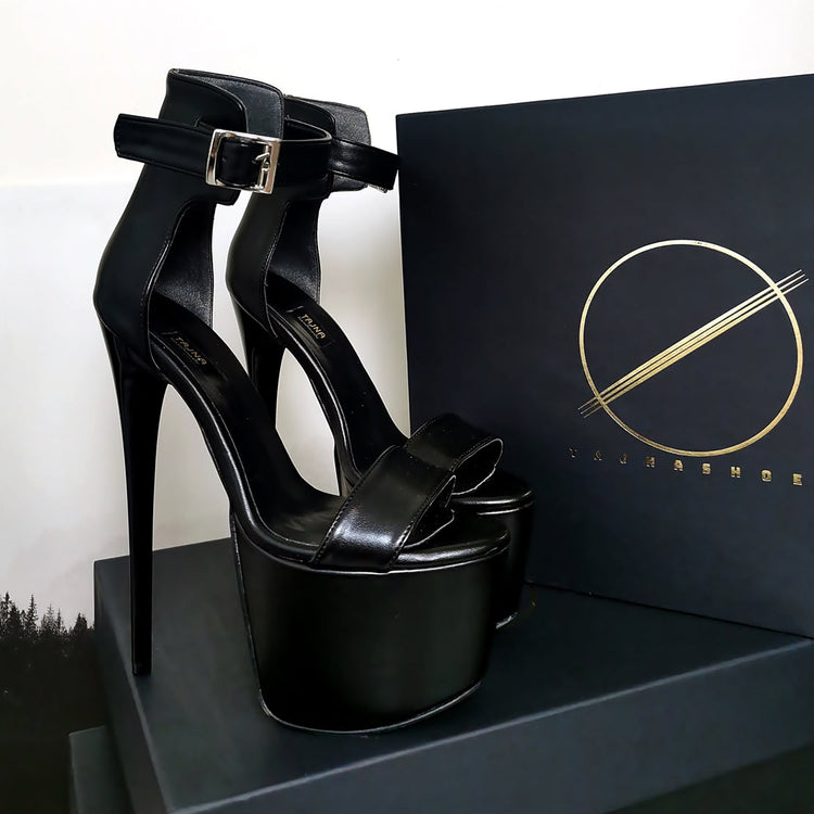Black Matte Belted High Heel Sandals - Tajna Club