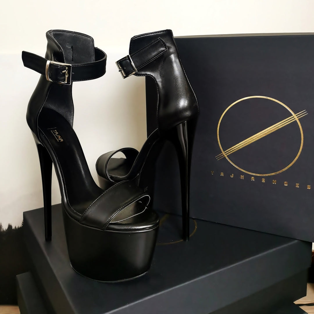 Black Matte Belted High Heel Sandals - Tajna Club