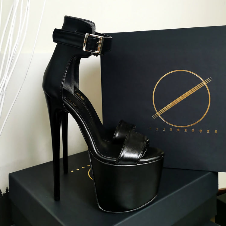 Black Matte Belted High Heel Sandals - Tajna Club