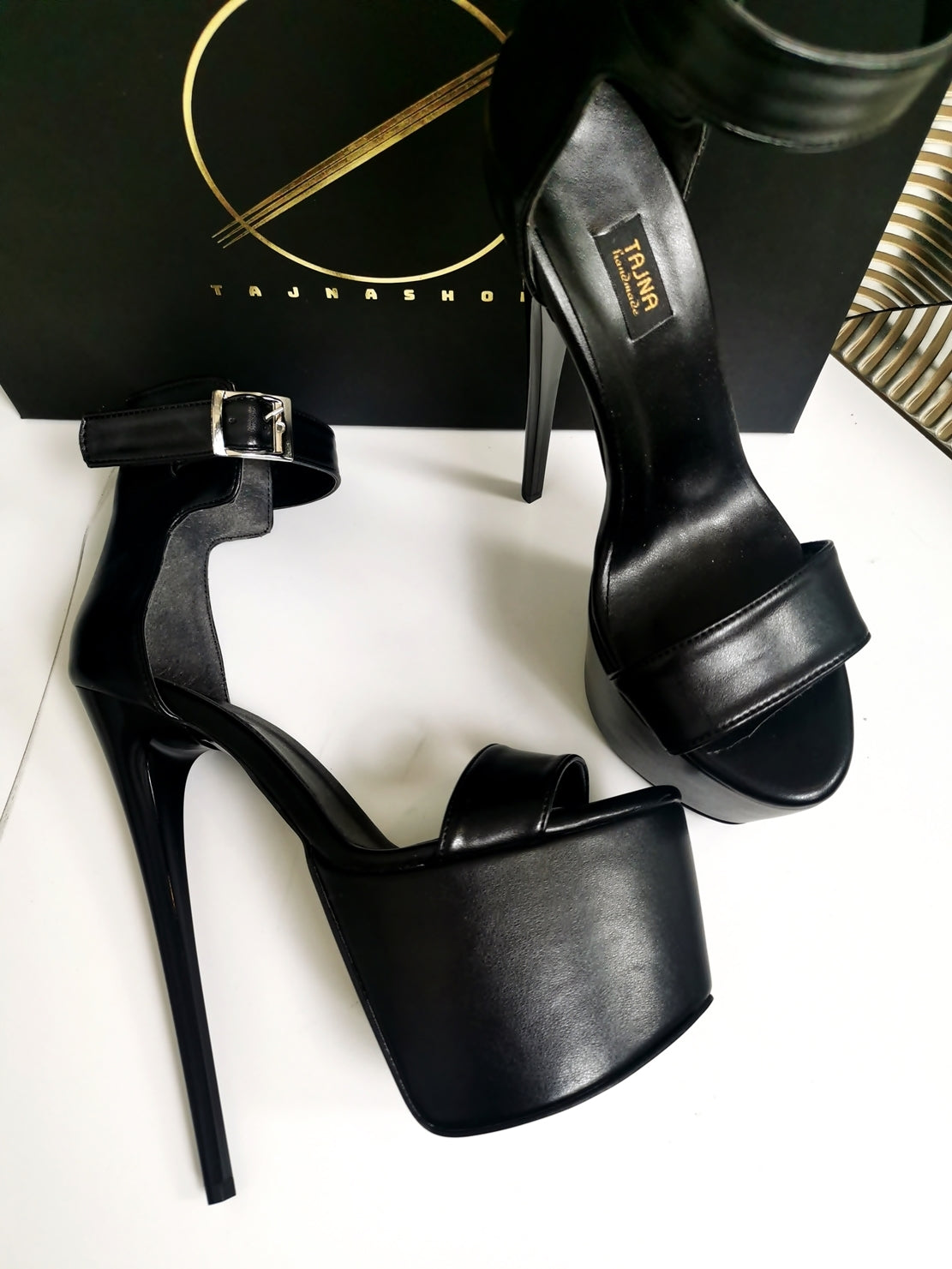 Black Matte Belted High Heel Sandals - Tajna Club