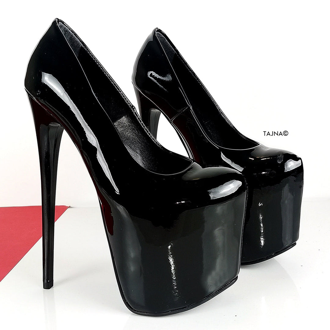Glossy Black Patent High Heel Pumps - Tajna Club