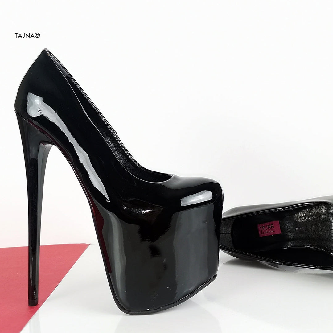 Glossy Black Patent High Heel Pumps - Tajna Club