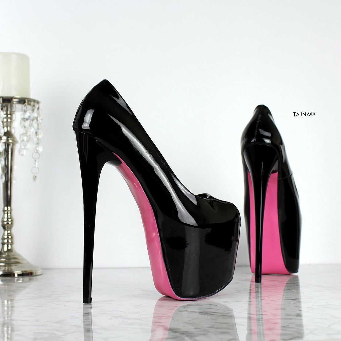 Black Gloss Fishmouth High Heel Pumps - Tajna Club