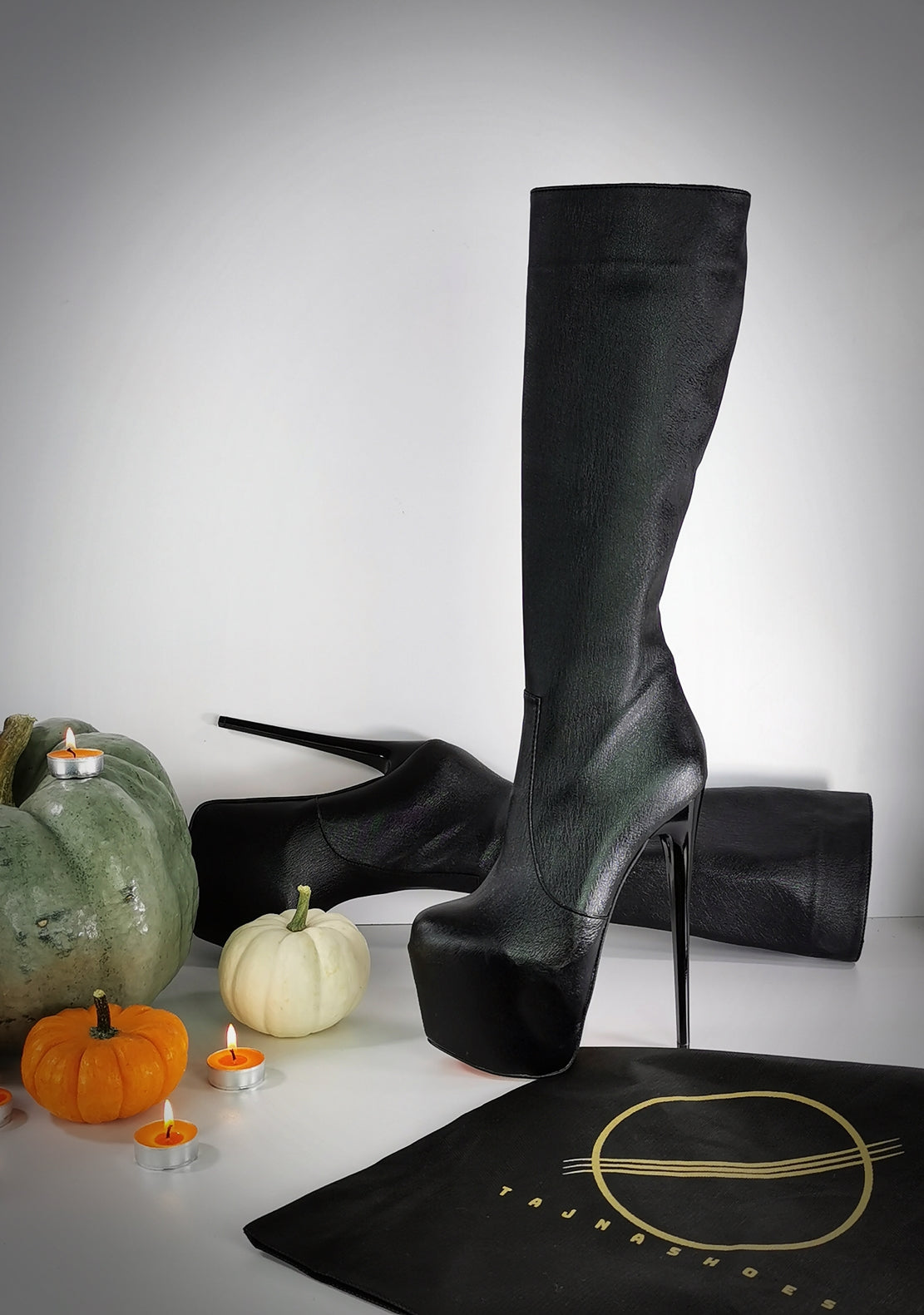 Orange Sole Black Matte Mid Calf Boots - Tajna Club