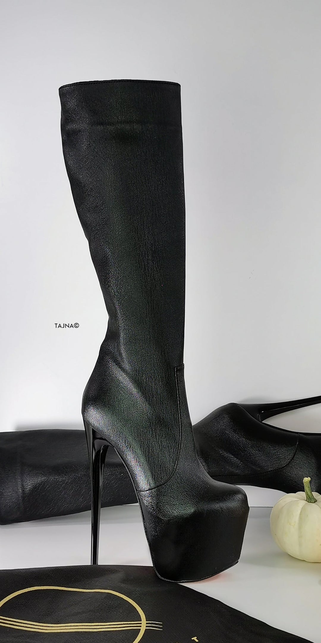 Orange Sole Black Matte Mid Calf Boots - Tajna Club
