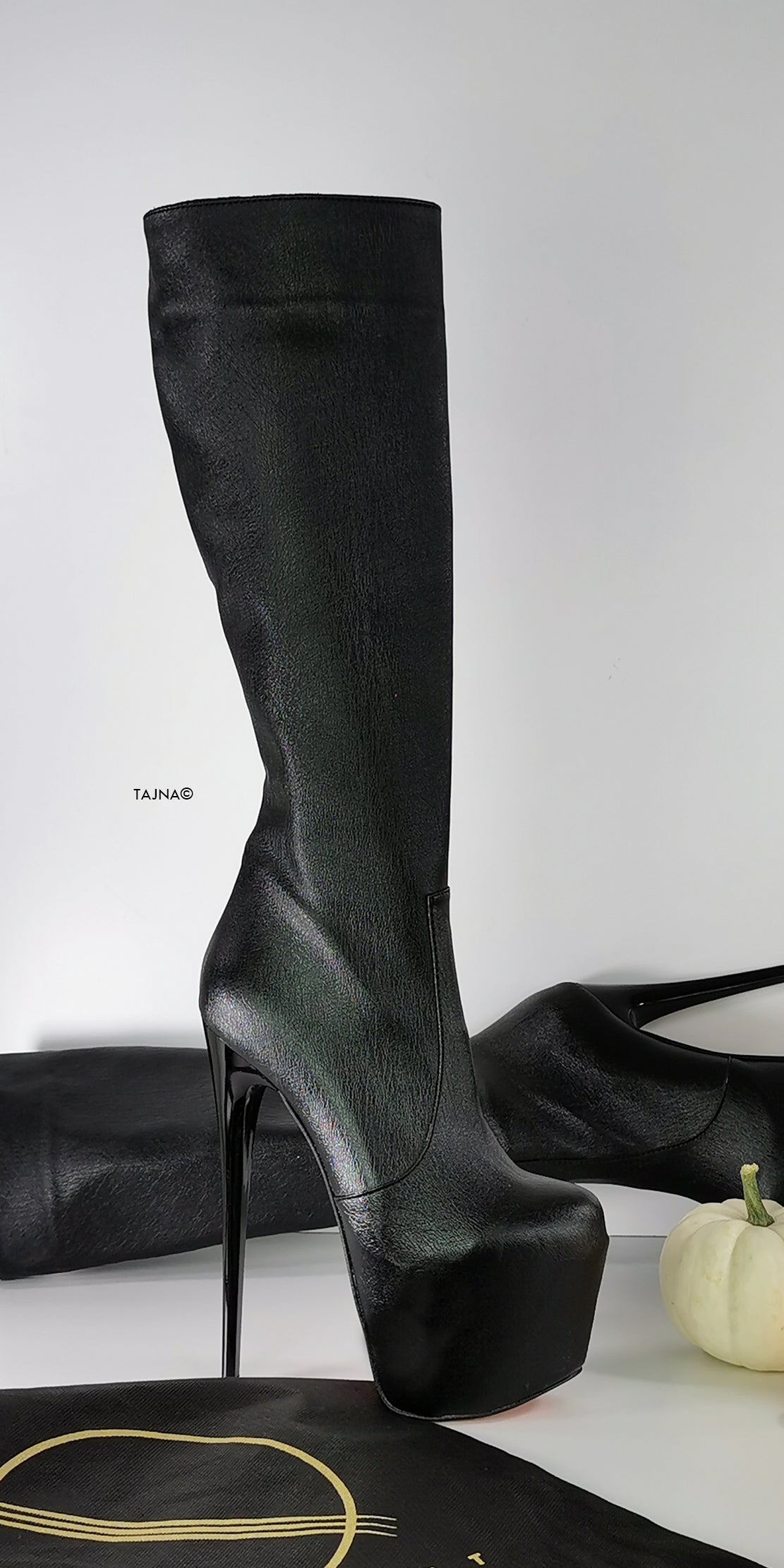 Orange Sole Black Matte Mid Calf Boots - Tajna Club