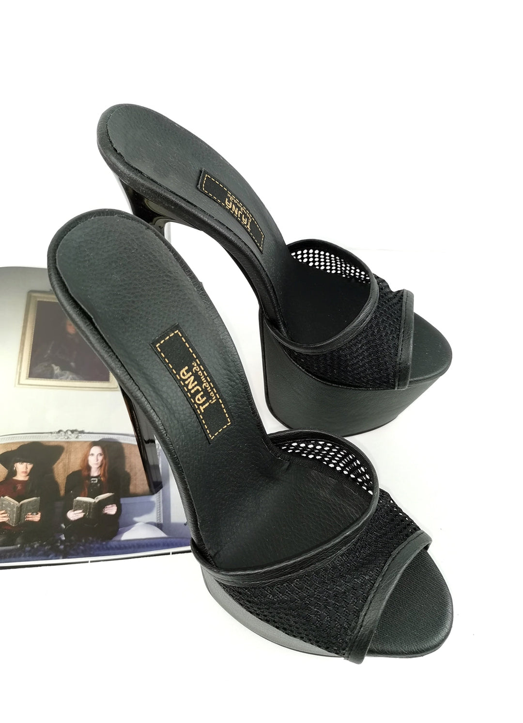 Fishnet Strap High Heel Mules - Tajna Club